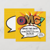 Save The Date OMG Sauvegarder la date Fun rétro bande dessinée P (Devant / Derrière)