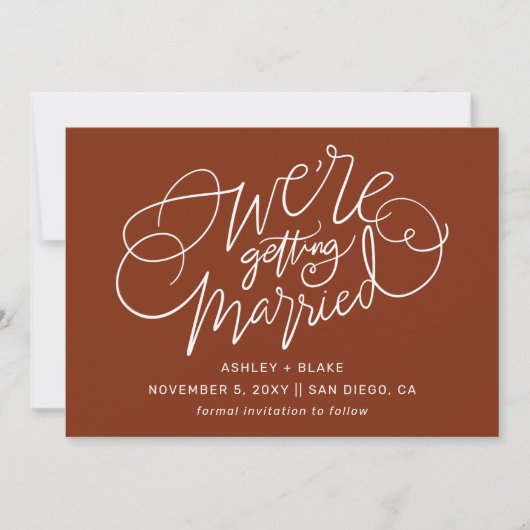 Save The Date On se marie Rust Simple Calligraphie (Devant)