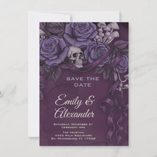 Save The Date One Love, Conception de mariage gothique prune (Devant)