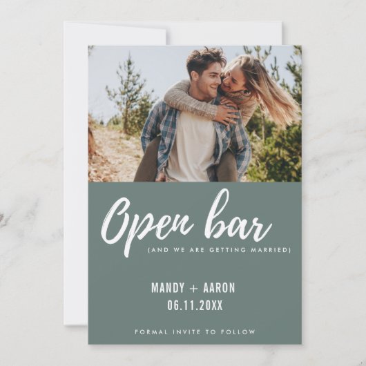 Save The Date Open Bar Modern Photo Mariage Funny Enregistrer la (Devant)