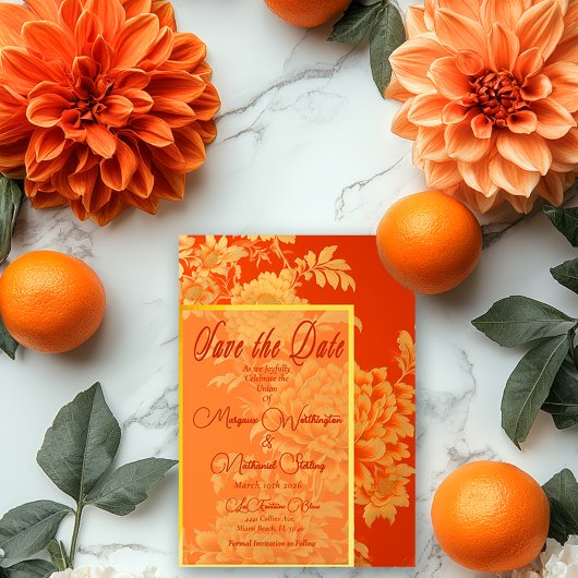 Save The Date Opulent Mandarin Orange Floral