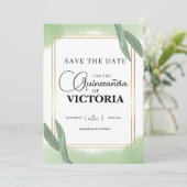 Save The Date or Aquarelle Sage papillon vert Quinceanera (Debout devant)