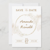 Save The Date Or Blanc Floral Élégant Mariage (Devant)