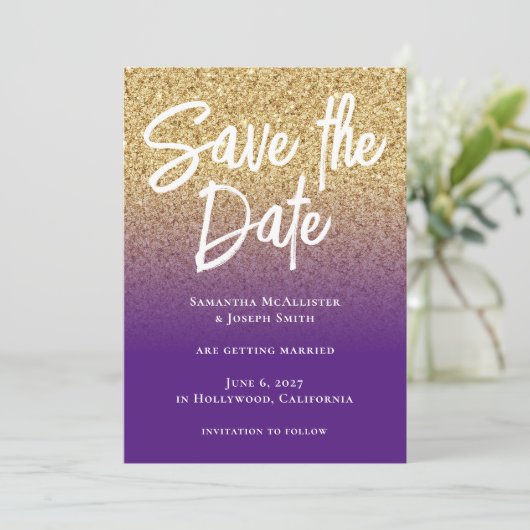 Save The Date Or brillant ombré royal violet (Debout devant)