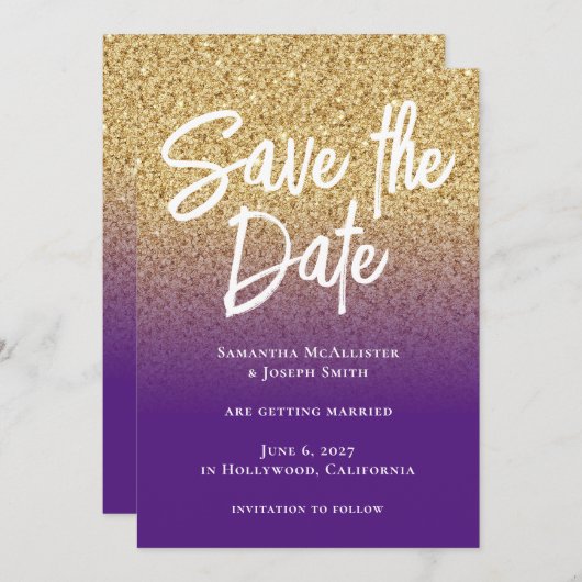 Save The Date Or brillant ombré royal violet (Devant / Derrière)