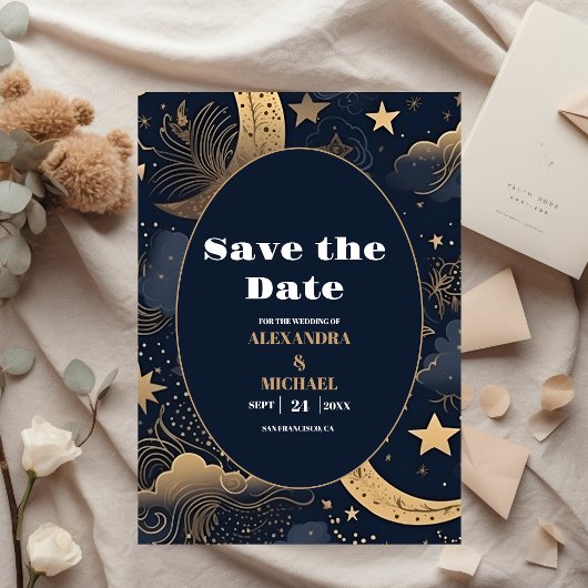 Save The Date Or Céleste Nuit Bleue de Mariage