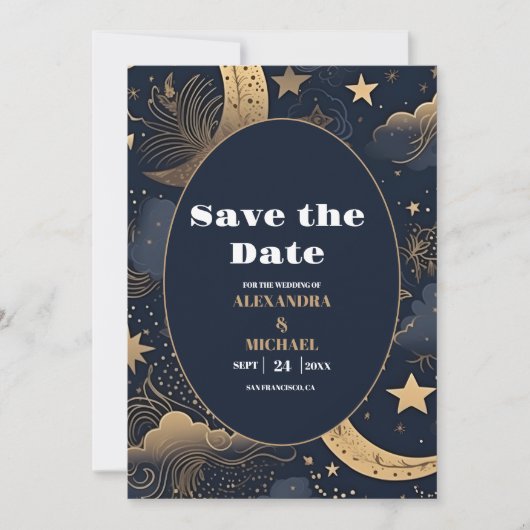 Save The Date Or Céleste Nuit Bleue de Mariage (Devant)