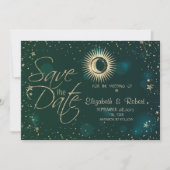 Save The Date Or Céleste Soleil Et Lune Étoiles Vert (Devant)