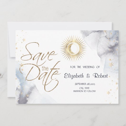 Save The Date Or céleste Soleil, Lune, Étoiles (Devant)