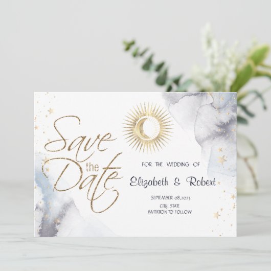 Save The Date Or céleste Soleil, Lune, Étoiles (Debout devant)