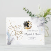 Save The Date Or céleste Soleil, Lune, Étoiles Fleurs (Debout devant)