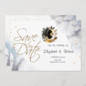 Save The Date Or céleste Soleil, Lune, Étoiles Fleurs (Devant / Derrière)