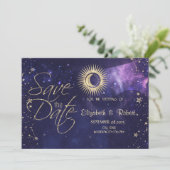 Save The Date Or céleste Soleil, Lune, Étoiles Violet (Debout devant)