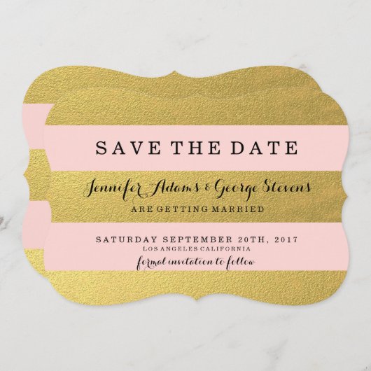 SAVE THE DATE OR CHIC | STRIPES ROSES ENREGISTRER LA DATE (Devant / Derrière)
