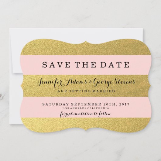 SAVE THE DATE OR CHIC | STRIPES ROSES ENREGISTRER LA DATE (Devant)