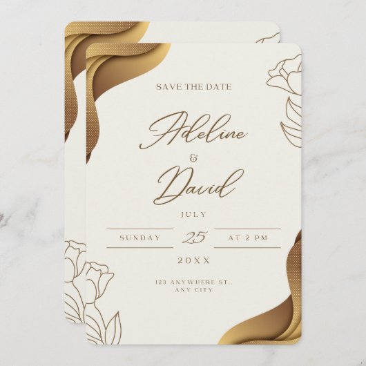 Save The Date Or Élégant Enregistrer L'Invitation Date (Devant / Derrière)