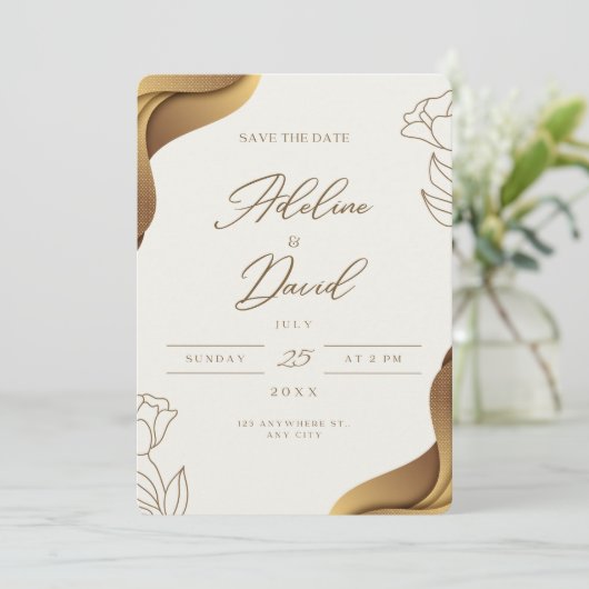 Save The Date Or Élégant Enregistrer L'Invitation Date (Debout devant)