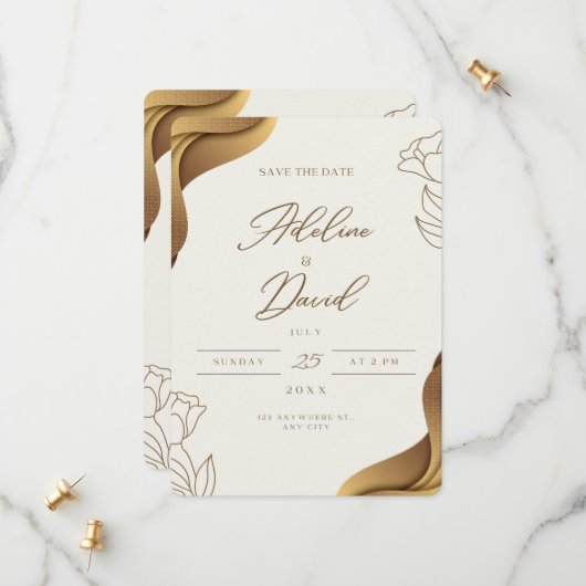 Save The Date Or Élégant Enregistrer L'Invitation Date (Devant/Arrière en situation)