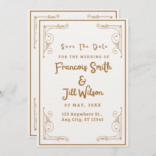 Save The Date Or Et Blanc Élégant Enregistrer L'Invitation Date (Devant / Derrière)