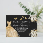 Save The Date Or floral Enregistrer la date Anniversaire Quincea (Debout devant)