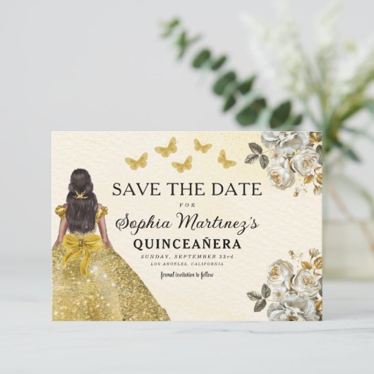 Save The Date Or floral Enregistrer la date Anniversaire Quincea (Debout devant)