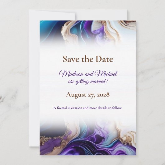 Save The Date Or métallique, violet, bleu, Aqua (Devant)