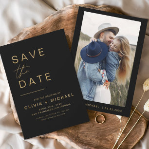 Save The Date Or Noir Élégant Photo Minimaliste Enregistrer la D