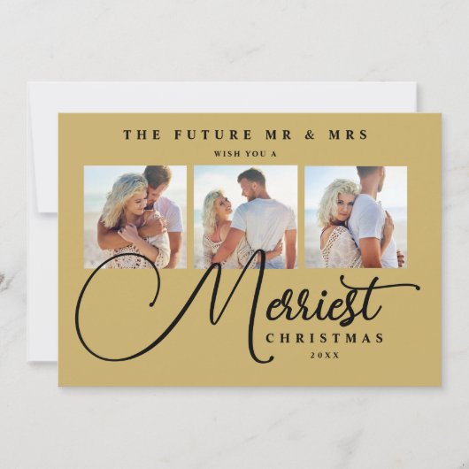 Save The Date Or noir mariage exquis Noël 3 photos (Devant)