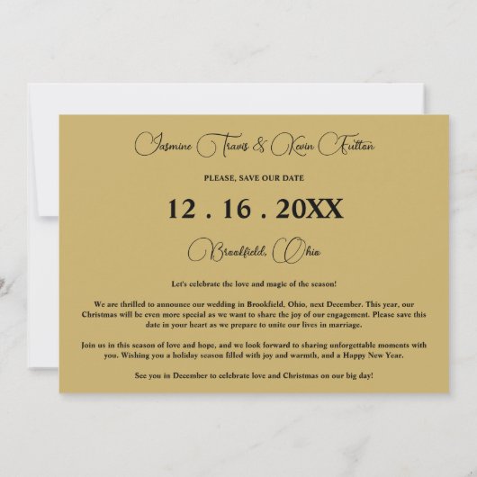 Save The Date Or noir mariage exquis Noël 3 photos (Dos)