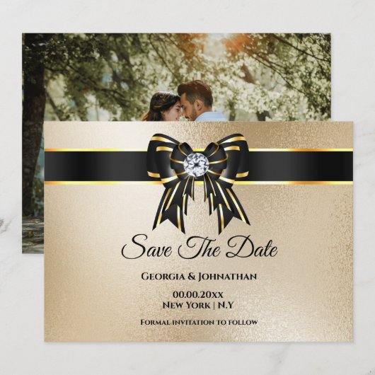 Save The Date Or noir pailleté DIY photo chic élégant luxe (Devant / Derrière)