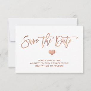 Save The Date Or rose sur blanc avec coeur Retour photo