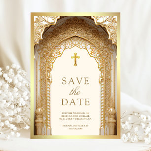 Save The Date Or Royal Arche Religieuse Chrétienne Crème Mariage