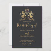 Save The Date Or Royal Crown Emblem Lions Monogramme Mariage (Devant)