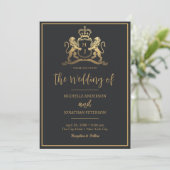 Save The Date Or Royal Crown Emblem Lions Monogramme Mariage (Debout devant)
