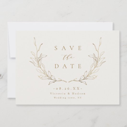 Save The Date Or simple élégance botanique feuille mariage Save (Devant)