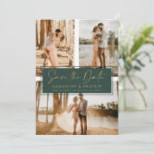 Save The Date Or vert enregistrer la date 3 photo grille collage (Debout devant)