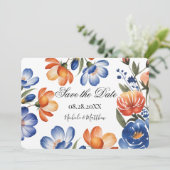 Save The Date Orange and Cobalt Blue Floral Wedding (Debout devant)
