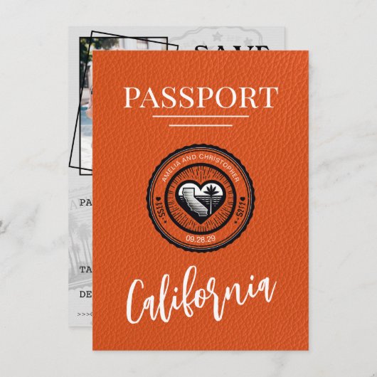 Save The Date Orange California Passport Enregistrer La Date (Devant / Derrière)