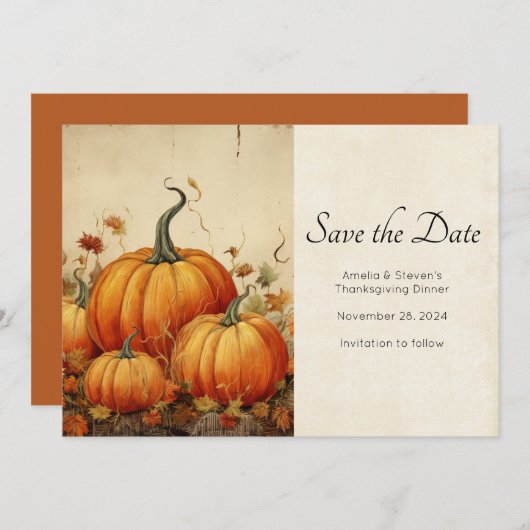 Save The Date Orange Citrouille Russe Automne Thanksgiving (Devant / Derrière)