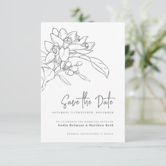 Save The Date Orange fleur mono photo mariage enregistrer la dat (Debout devant)