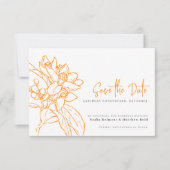 Save The Date Orange fleur mono photo mariage enregistrer la dat (Devant)