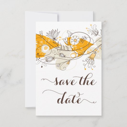Save The Date Orange Fleurs Whimsical Enregistrer La Date Invita (Devant)