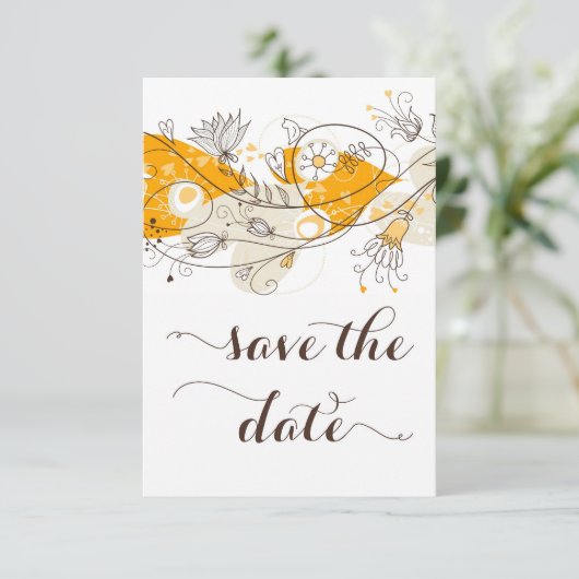 Save The Date Orange Fleurs Whimsical Enregistrer La Date Invita (Debout devant)