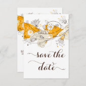 Save The Date Orange Fleurs Whimsical Enregistrer La Date Invita (Devant / Derrière)