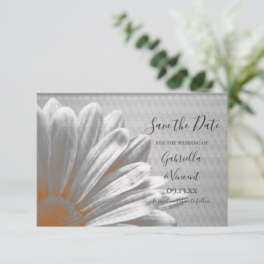 Save The Date Orange Floral Faits saillants Mariage Enregistrer (Debout devant)