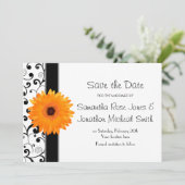 Save The Date Orange Gerbera Daisy Black Scroll Enregistrer la d (Debout devant)