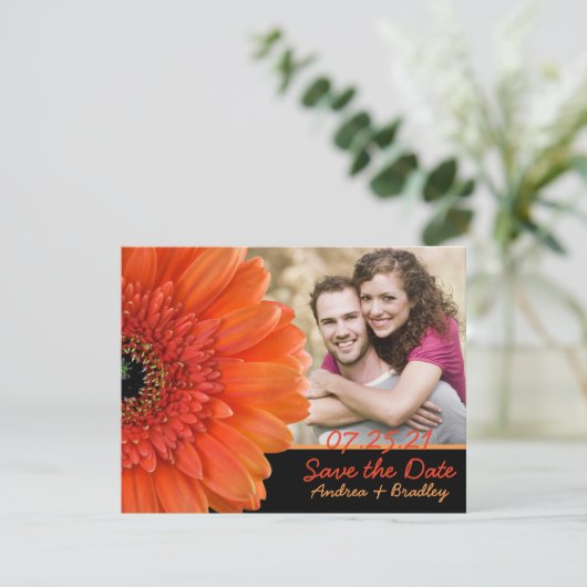 Save The Date Orange Gerbera Daisy Photo Mariage Enregistrer la  (Debout devant)