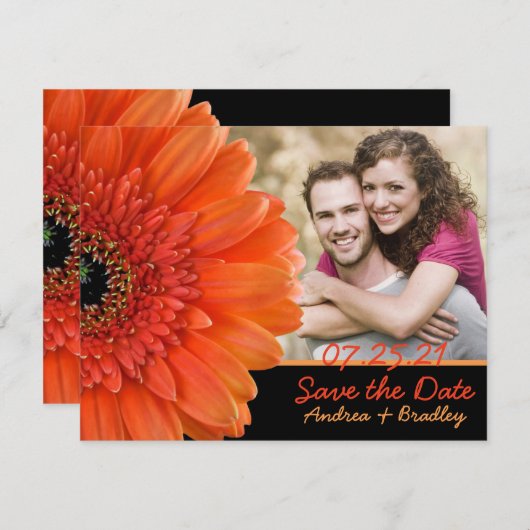 Save The Date Orange Gerbera Daisy Photo Mariage Enregistrer la  (Devant / Derrière)