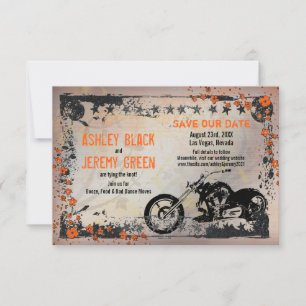 Save The Date Orange Grey Moker Mariage de moto Enregistrer la d