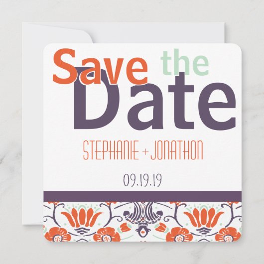 Save The Date Orange Mint Purple Photo moderne Enregistrer la da (Dos)
